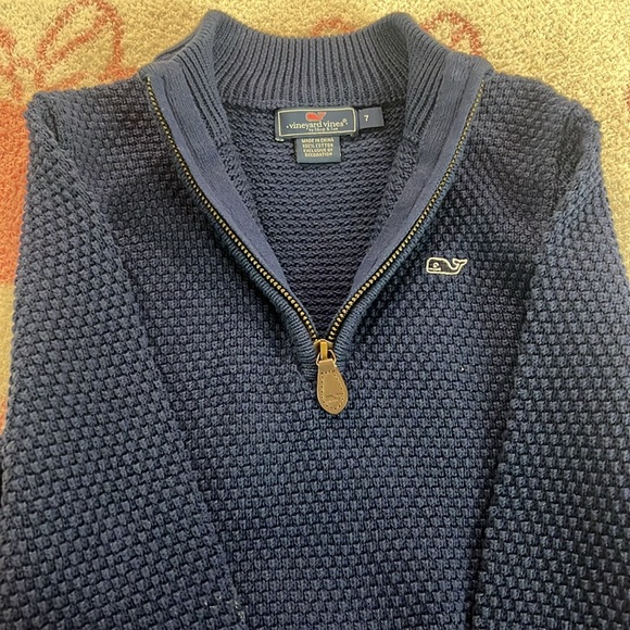 Vineyard Vines Ribbed V Neck Zippered Pullover Thick Textured Sweater. - Picture 7 of 10